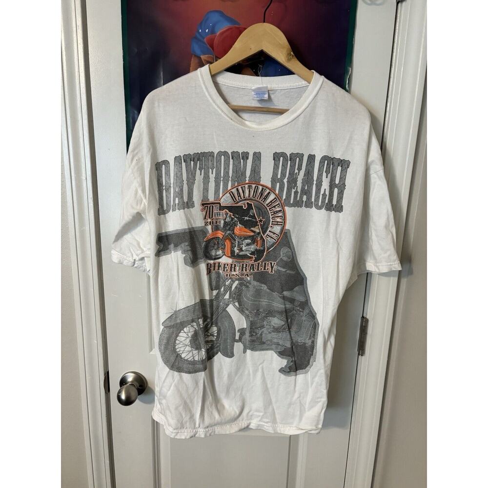 vintage daytona beach motorcycles y2k beige shirt size 2XL